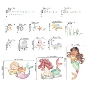 decalmile Under The Sea Mermaid Wall Decals Ocean Fish Whale Turtle Wall Stickers Bathroom Girls Bedroom Baby Nursery Wall Decor