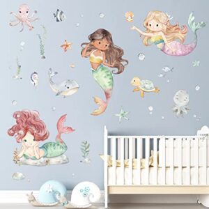 decalmile Under The Sea Mermaid Wall Decals Ocean Fish Whale Turtle Wall Stickers Bathroom Girls Bedroom Baby Nursery Wall Decor