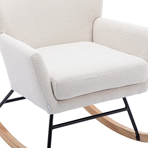 UPYOOE Rocking Chair Nursery Modern Accent Rocker Armchair Teddy Upholstered with High Backrest Armrests Glider Chair for Baby Room Nursery Living Room Bedroom (Beige)