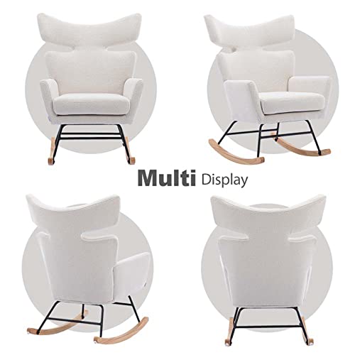 UPYOOE Rocking Chair Nursery Modern Accent Rocker Armchair Teddy Upholstered with High Backrest Armrests Glider Chair for Baby Room Nursery Living Room Bedroom (Beige)