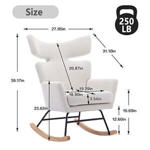 UPYOOE Rocking Chair Nursery Modern Accent Rocker Armchair Teddy Upholstered with High Backrest Armrests Glider Chair for Baby Room Nursery Living Room Bedroom (Beige)