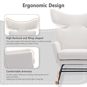 UPYOOE Rocking Chair Nursery Modern Accent Rocker Armchair Teddy Upholstered with High Backrest Armrests Glider Chair for Baby Room Nursery Living Room Bedroom (Beige)