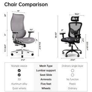 JOYFLY Big and Tall Office Chair, 450 lbs Ergonomic Office Chair for Heavy Duty with Lumbar Support & 3D Armrests, Home Office Desk Chairs with Extra Wide Seat, High Back Executive Chair,Adults,Grey