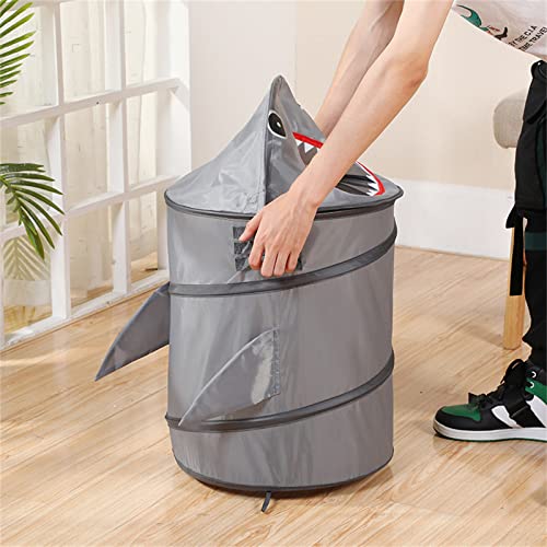 Pop Up Shark Hamper Storage Toys Basket Cute Laundry Basket Toys Organizer Hampers Round Storage Bin Shark Decor for Nursery Room Collapsible Toy Bin