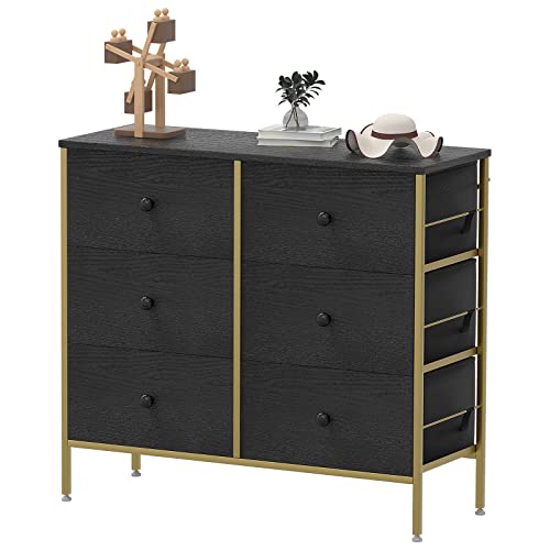 Visiblesser Black Dresser for Bedroom, Fabric Dresser for Closet, 6 Drawer Dresser with Metal Frame, Storage Organizer for Living Room, Hallway, Nursery