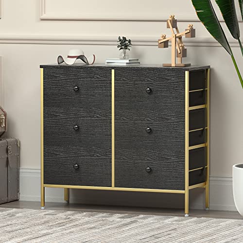 Visiblesser Black Dresser for Bedroom, Fabric Dresser for Closet, 6 Drawer Dresser with Metal Frame, Storage Organizer for Living Room, Hallway, Nursery