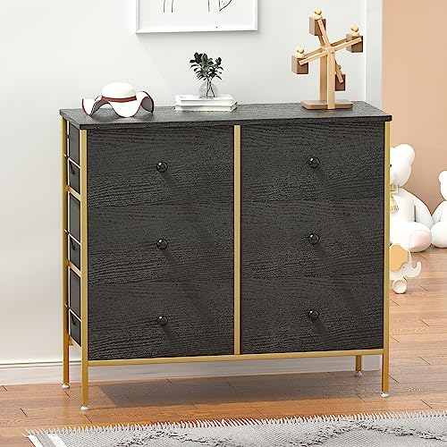 Visiblesser Black Dresser for Bedroom, Fabric Dresser for Closet, 6 Drawer Dresser with Metal Frame, Storage Organizer for Living Room, Hallway, Nursery