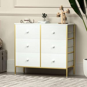 Visiblesser White Dresser for Bedroom, Fabric Dresser for Closet, 6 Drawer Dresser with Metal Frame, Chest of Drawers for Living Room, Hallway, Nursery