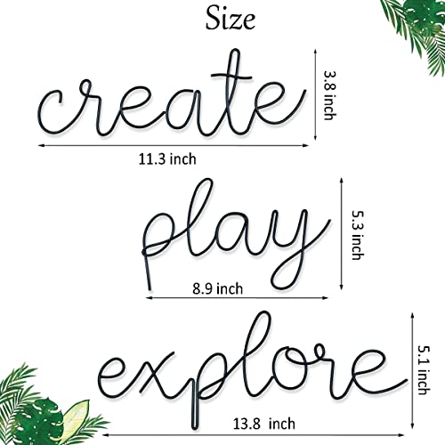 KRSHEMDE Playroom Wall Decor Metal Play Explore Create Inspirational Wall Art Nursery Room Decor for Kids Toddlers Boys Girls Classroom Bedroom Reading Nook Positive Quotes Wall Decoration