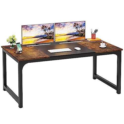 LITTLE TREE 70.8 Inch X-Large Executive Computer Office Desk, Brown+Black