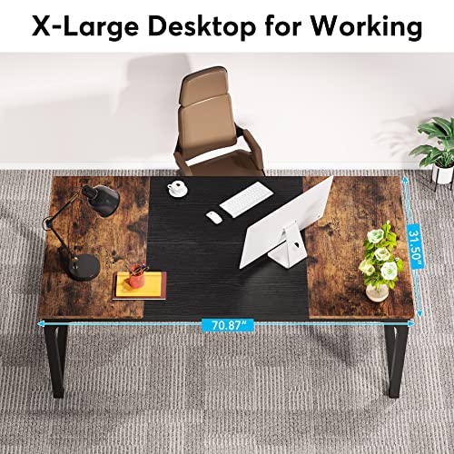 LITTLE TREE 70.8 Inch X-Large Executive Computer Office Desk, Brown+Black