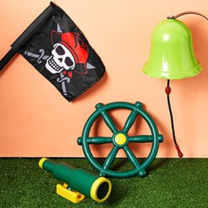Junkin 4 Pcs Outdoor Playground Accessories for Kids Pirate Playground Equipment Set Include Pirate Ship Wheel Flag Bell Telescope for Swing Set Playhouse Backyard Tree House Jungle Gym Pirate Ship