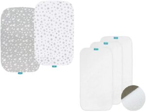 3 count changing pad liner, waterproof 28" x 15", cotton flannel (solid improved thickness) / bassinet sheets, 2 pack, 100% jersey knit cotton