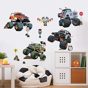 wondever racing car wall stickers truck vehicles peel and stick wall art decals for boys room kids bedroom playroom