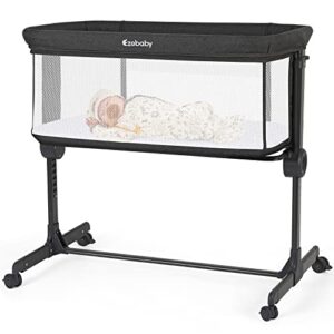 Ezebaby Baby Bassinet with Wheels, Bedside Bassinet Co Sleeper Crib for Newborn Baby Infants with All Mesh Sides and Adjustable 7 Heights, Mattress & Sheet Included