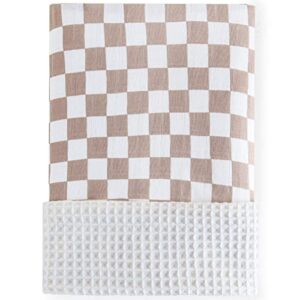 lifetree waffle baby blankets neutral, muslin checkered swaddle blankets for boys girls, 2 layers crib stroller blanket receiving blankets with muslin front and waffle backing infant newborn