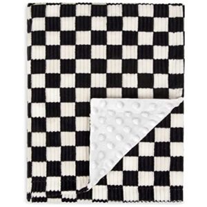 beilimu baby blanket for boys comfy durable corduroy toddler blanket with double layer dotted backing checkerboard grid chessboard gingham warmer bed blankets for newborn infants black, 30x40 inches