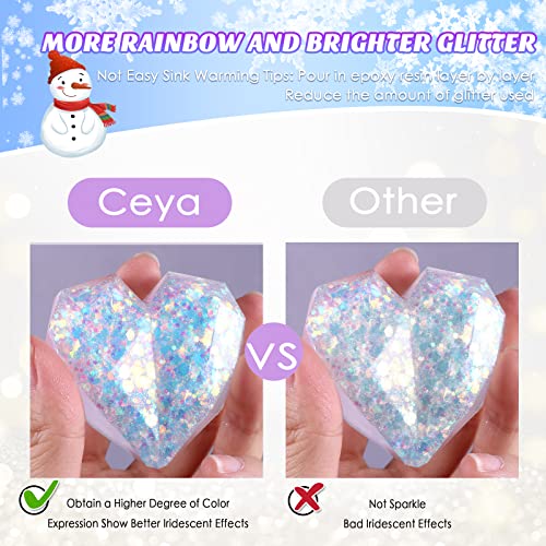 Ceya Holographic Chunky Glitter, 4.9oz/ 140g Iridescent White Craft Glitter Powder Mixed Fine Metallic Nail Sequins Flakes for Epoxy Resin, DIY Crafts Tumblers Painting, Scrapbooking, Christmas Decor