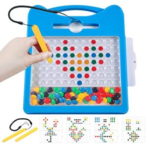 magnetic drawing board for kids, toddler magnet doodle board with beads and 2 pens, magnetic dot art, montessori fine motor skills toys, airplane car travel activities for boys girls (blue cat)
