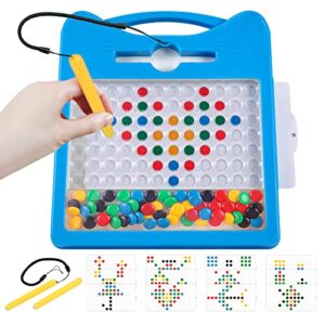 Magnetic Drawing Board for Kids, Toddler Magnet Doodle Board with Beads and 2 Pens, Magnetic Dot Art, Montessori Fine Motor Skills Toys, Airplane Car Travel Activities for Boys Girls (Blue Cat)