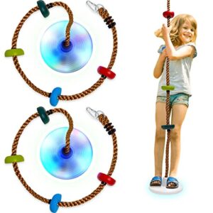 meooeck 2 pack led disc climbing rope tree swing with platforms disc swing seat with hanging strap climbing rope with disc swing outdoor playground swing set accessories for kids backyard playground