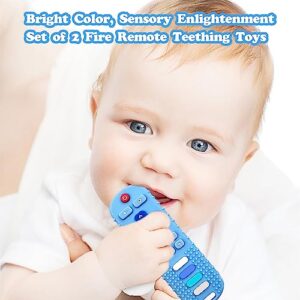 ERSIHUA 2-Pack Silicone Baby Teething Toys, TV Remote Teethers for 6-12-18 Months Infant, Fire Remote Shape Toddlers Silicone Teethers for Boys and Girls Sensory Toy(Black+Blue)