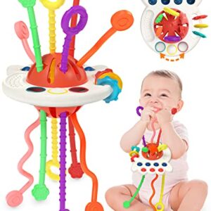 Yetonamr Baby Sensory Montessori Toy for 6-12-18 Months, Pull String Silicone Teething Toy, Educational Bath Learning Birthday Gift Travel Toy for 1 2 3 Year Old Boy and Girl Infant Toddlers