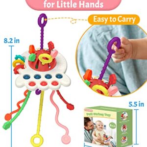 Yetonamr Baby Sensory Montessori Toy for 6-12-18 Months, Pull String Silicone Teething Toy, Educational Bath Learning Birthday Gift Travel Toy for 1 2 3 Year Old Boy and Girl Infant Toddlers