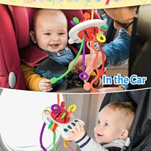 Yetonamr Baby Sensory Montessori Toy for 6-12-18 Months, Pull String Silicone Teething Toy, Educational Bath Learning Birthday Gift Travel Toy for 1 2 3 Year Old Boy and Girl Infant Toddlers