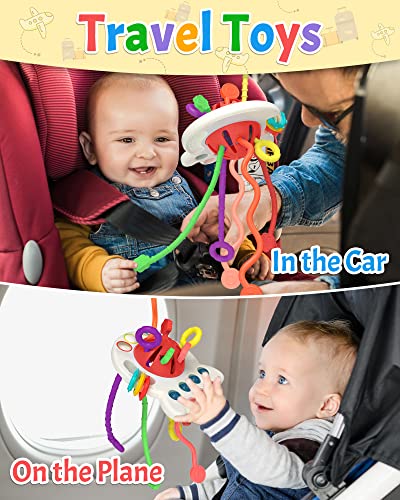 Yetonamr Baby Sensory Montessori Toy for 6-12-18 Months, Pull String Silicone Teething Toy, Educational Bath Learning Birthday Gift Travel Toy for 1 2 3 Year Old Boy and Girl Infant Toddlers