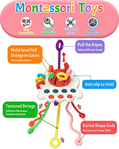 Yetonamr Baby Sensory Montessori Toy for 6-12-18 Months, Pull String Silicone Teething Toy, Educational Bath Learning Birthday Gift Travel Toy for 1 2 3 Year Old Boy and Girl Infant Toddlers