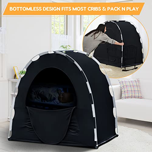 besuhot Blackout Cover for Pack N Play, Baby Sleep Pod Slumber, Portable Sunshade Travel Crib Canopy Blocks 95% of Light（Black）