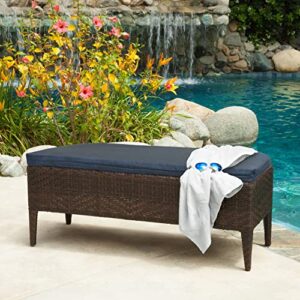 outdoor decor urban chic solid textured print bench seat cushion 48 x 18 in navy