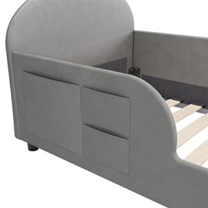 Little Seeds Oliver Upholstered Toddler Bed with Storage Pockets, Gray