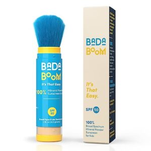 bada boom mineral translucent sunscreen powder, brush on spf 50 for kids and sensitive skin