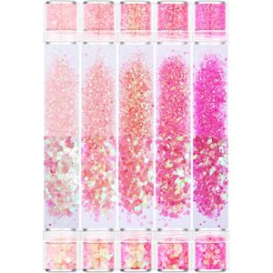 𝐆𝐀𝐁𝐎𝐗 10 jars sakura pink cosmetic chunky glitter set, holographic nail glitter resin glitter fine powder+1mm+2mm+3mm sequins flakes, iridescent art glitter set for body face eyes hair crafts