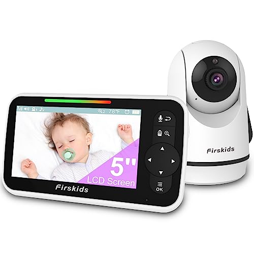 Firskids 5" Video Baby Monitor with Night Vision,2-Way Talk, VOX, Temperature Sense,3500mAh Battery Baby Monitor with Camera and Audio,Easy-to-Use,No WiFi Needed,1000ft Long Range