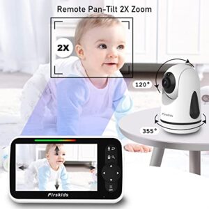 Firskids 5" Video Baby Monitor with Night Vision,2-Way Talk, VOX, Temperature Sense,3500mAh Battery Baby Monitor with Camera and Audio,Easy-to-Use,No WiFi Needed,1000ft Long Range