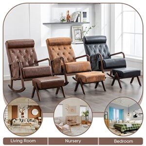 GEEVIVO Rocking Chair Nursery, Glider Rocker with Ottoman High Backrest Recliner Chair Upholstered Fabric Lounge Chairs for Baby and Mom Modern Rocking Armchair Indoor for Living Room Bedroom(Brown)