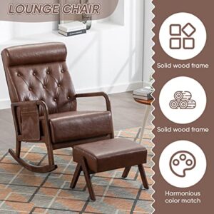 GEEVIVO Rocking Chair Nursery, Glider Rocker with Ottoman High Backrest Recliner Chair Upholstered Fabric Lounge Chairs for Baby and Mom Modern Rocking Armchair Indoor for Living Room Bedroom(Brown)