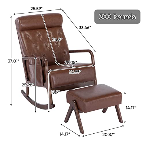 GEEVIVO Rocking Chair Nursery, Glider Rocker with Ottoman High Backrest Recliner Chair Upholstered Fabric Lounge Chairs for Baby and Mom Modern Rocking Armchair Indoor for Living Room Bedroom(Brown)