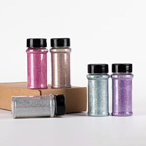 Extra Fine Holographic Glitter,5 Colors Glitter Set Pack,283g/10oz Craft Glitter Powder for Resin,Slime,Nail,Tumbler (5 New Holographic Colors)