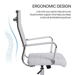 Office Task Chair, Beatmart INC Ergonomic Desk Chair Leather Conference Room Chairs Height Adustable | Ribbed High Back | Swivel Rolling Executive Chair White