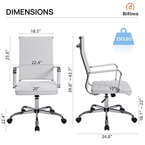 Office Task Chair, Beatmart INC Ergonomic Desk Chair Leather Conference Room Chairs Height Adustable | Ribbed High Back | Swivel Rolling Executive Chair White