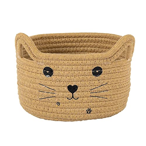 Baby Easter Basket, Cat Ear Cotton Woven Desktop Storage Basket, Cotton Rope Basket, Egg Hunt Bunny Baskets for Kids with Cute Rabbit Ears, Decorative Pet Cotton Rope Storage Basket