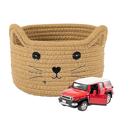 Baby Easter Basket, Cat Ear Cotton Woven Desktop Storage Basket, Cotton Rope Basket, Egg Hunt Bunny Baskets for Kids with Cute Rabbit Ears, Decorative Pet Cotton Rope Storage Basket