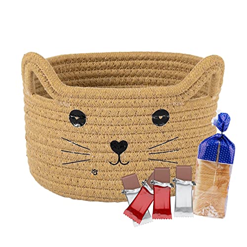 Baby Easter Basket, Cat Ear Cotton Woven Desktop Storage Basket, Cotton Rope Basket, Egg Hunt Bunny Baskets for Kids with Cute Rabbit Ears, Decorative Pet Cotton Rope Storage Basket