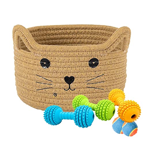 Baby Easter Basket, Cat Ear Cotton Woven Desktop Storage Basket, Cotton Rope Basket, Egg Hunt Bunny Baskets for Kids with Cute Rabbit Ears, Decorative Pet Cotton Rope Storage Basket