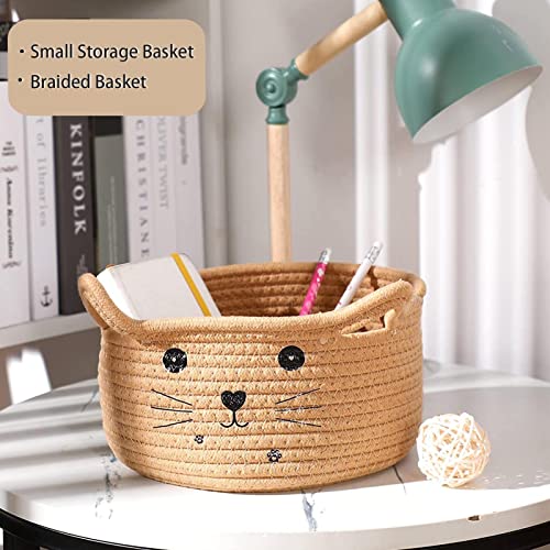 Baby Easter Basket, Cat Ear Cotton Woven Desktop Storage Basket, Cotton Rope Basket, Egg Hunt Bunny Baskets for Kids with Cute Rabbit Ears, Decorative Pet Cotton Rope Storage Basket