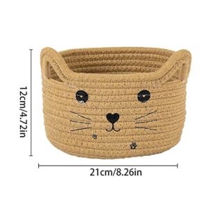 Baby Easter Basket, Cat Ear Cotton Woven Desktop Storage Basket, Cotton Rope Basket, Egg Hunt Bunny Baskets for Kids with Cute Rabbit Ears, Decorative Pet Cotton Rope Storage Basket